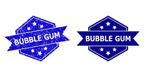 Hexagonal BUBBLE GUM Seal with Grunge Style and Clean Version イラスト素材