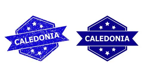 Hexagonal CALEDONIA Stamp with Rubber Surface and Clean Version Stock Illustration