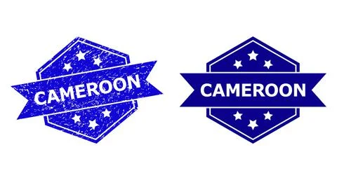 Hexagonal CAMEROON Seal with Grunge Texture and Clean Variant Stock Illustration