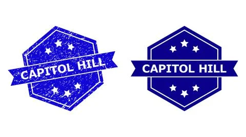 Hexagonal CAPITOL HILL Stamp with Grunge Texture and Clean Version Stock Illustration