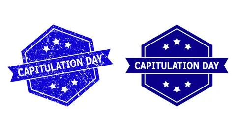 Hexagonal CAPITULATION DAY Stamp with Scratched Surface and Clean Version イラスト素材