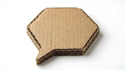 Hexagonal cardboard speech bubble cutout isolated on a white background Stock Photos