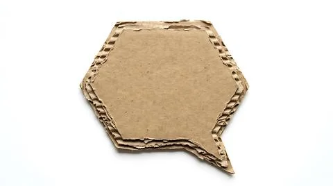 Hexagonal cardboard speech bubble cutout isolated on a clean white background Stock Photos