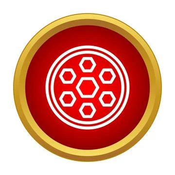 Hexagonal cells icon inside red circle button 스톡 일러스트