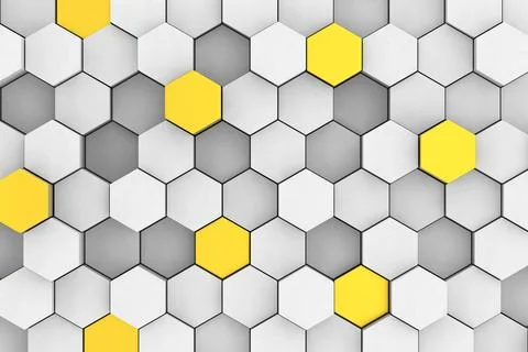 Hexagonal cellular structure. Wall texture with 3D hexagon tile pattern. 3D.. Stock Illustration