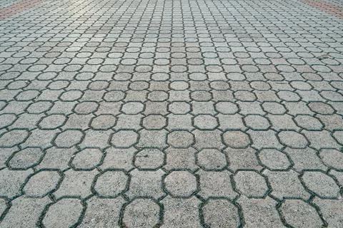 Hexagonal cement paving pattern forming geometric texture in diminishing pe.. 写真素材