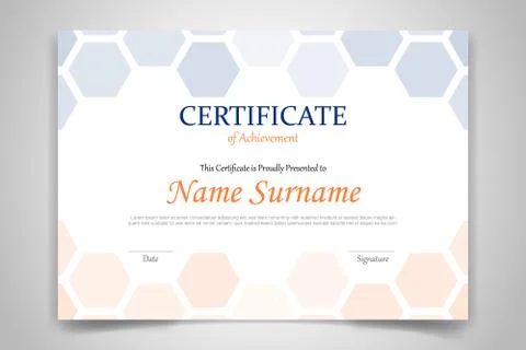 Hexagonal certificate design template paper with modern flat style and realis Stock Illustration