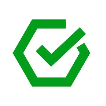 Hexagonal check mark sign. Certification badge. Vector. Stock Illustration