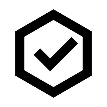 Hexagonal check mark silhouette icon. Certification and approval. Vector. Stock Illustration