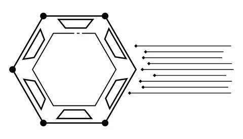 Hexagonal circuit frame, technology border illustration, geometric line vecto Illustrazione stock