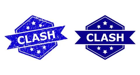 Hexagonal CLASH Seal with Grunge Style and Clean Variant Stock Illustration