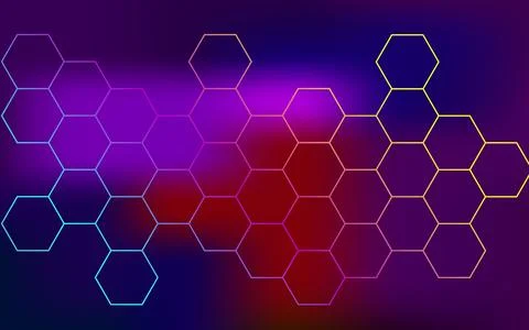 Hexagonal colorful molecules with colorful gradient background, molecular str Stock Illustration
