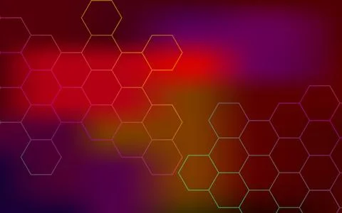 Hexagonal colorful molecules with colorful gradient background, molecular Stock Illustration