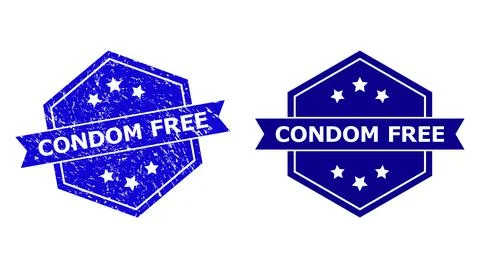 Hexagonal CONDOM FREE Stamp with Unclean Style and Clean Variant Stock-Illustration