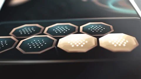 Hexagonal control nodes with gold selections Stock Photos