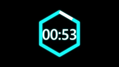 Hexagonal Countdown 1 Minute (60 Seconds) Timer Animation on Black Background Stock Footage 343958421