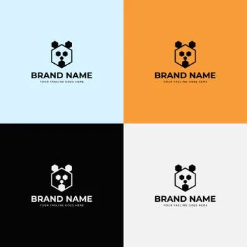 Hexagonal cute panda bear silhouette Logo design vector template. Stock Illustration