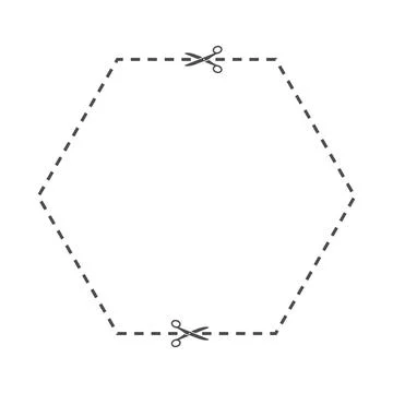 Hexagonal cutting line. A field for cutting with scissors along the line. Cut Stock Illustration