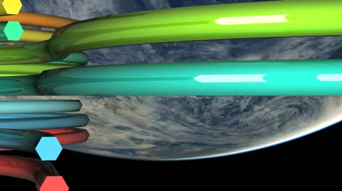 Hexagonal Data Fibers above Earth Stock Footage 40712021