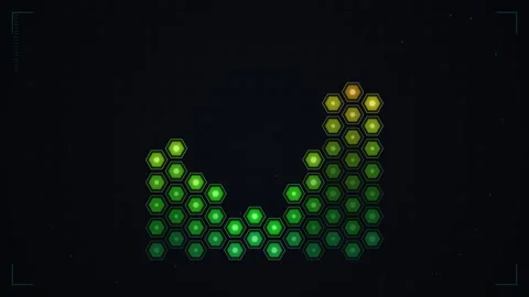 Hexagonal Data Visualization: Green and Yellow Abstract Graph on Dark Grid .. Stock Footage 347559841