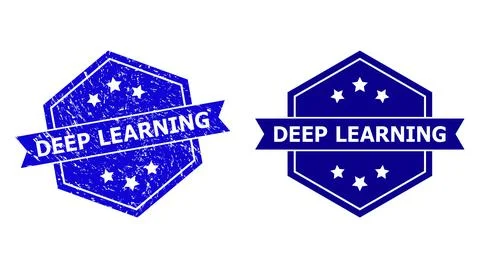 Hexagonal DEEP LEARNING Stamp with Unclean Style and Clean Variant Stock Illustration