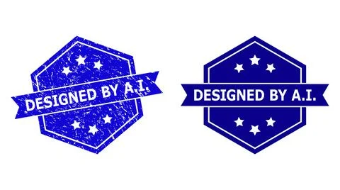 Hexagonal DESIGNED BY A.I. Seal with Grunged Surface and Clean Variant Stock Illustration