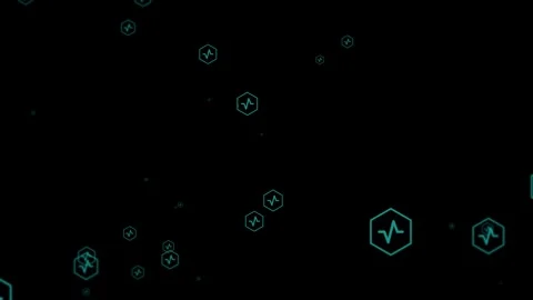 Hexagonal Digital Heartbeat Icons on Black Background Illustrating Technolo.. Stock Footage 344510589