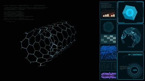 Hexagonal digital structure of the future of the submarine cable on monitor with Stock Footage 153312888