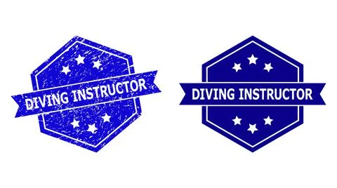 Hexagonal DIVING INSTRUCTOR Stamp with Grunge Texture and Clean Variant イラスト素材