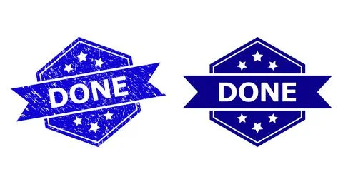 Hexagonal DONE Stamp Seal with Grunged Texture and Clean Version Stock-Illustration