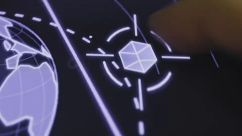 Hexagonal Earth model shows protected orbital network Stock Footage 342496539