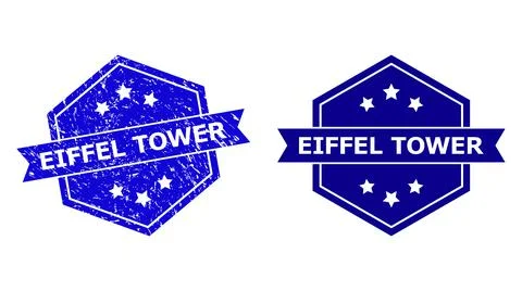 Hexagonal EIFFEL TOWER Seal with Corroded Style and Clean Version Illustrazione stock