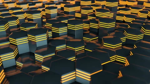 Hexagonal energy pillars moves up and down in the center of the nuclear reactor Stock Footage 146359119