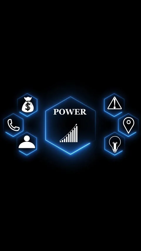 Hexagonal frame with power and business concept icons. Digital brain and se.. Stock Footage 344861119