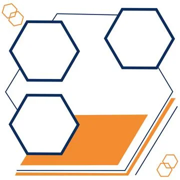 Hexagonal frames with orange accent shapes on white background for business Stock Illustration