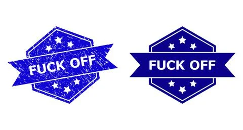 Hexagonal FUCK OFF Stamp with Unclean Texture and Clean Variant Stock Illustration
