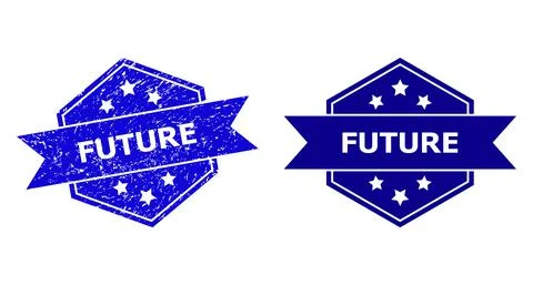 Hexagonal FUTURE Stamp with Distress Texture and Clean Version Illustrazione stock