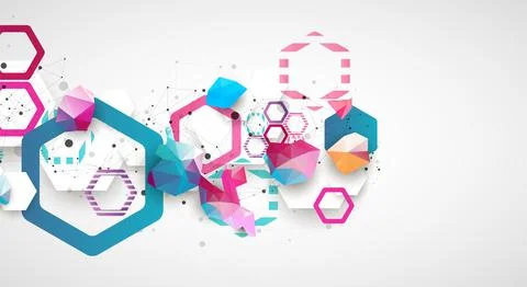 Hexagonal geometric array. Abstract background. Science and connection vector Illustrazione stock