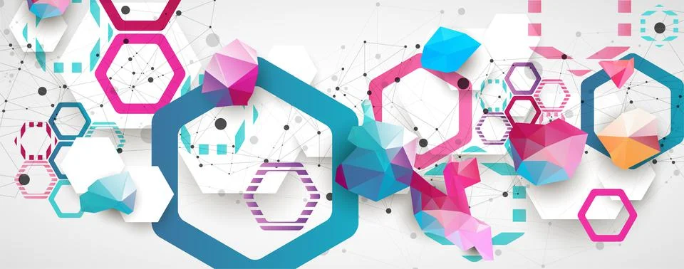 Hexagonal geometric array. Abstract background. Science and connection vector Illustrazione stock