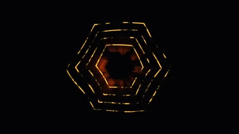 Hexagonal Geometric Pattern Animation with Golden Light Particles on Black .. Stock Footage 342515180