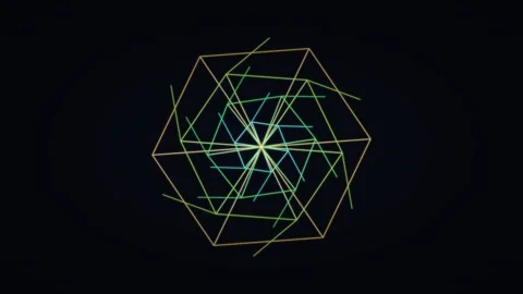 Hexagonal geometric pattern with lines and shapes in dark background Stock Footage 336995592