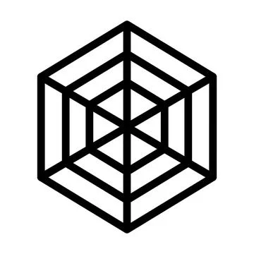 Hexagonal geometric wireframe cube icon with transparent background Illustration