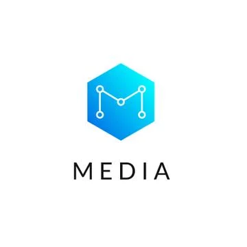 Hexagonal geometrical social network logo icon with letter M, simple lines.Ho Stock Illustration