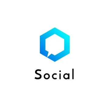 Hexagonal geometrical social network logo icon with speech bubble, simple lin Stock Illustration