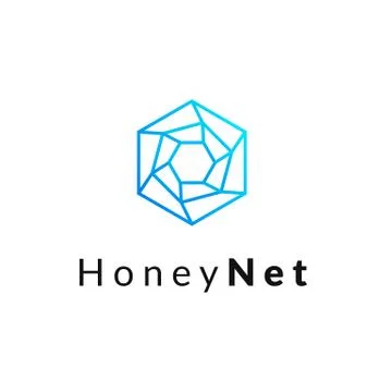 Hexagonal geometrical social network logo icon, simple lines.Honeycomb blue l Stock Illustration