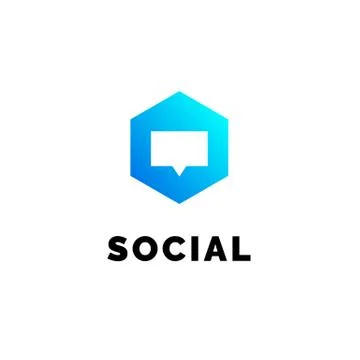 Hexagonal geometrical social network logo icon with speech bubble, simple lin Stock Illustration