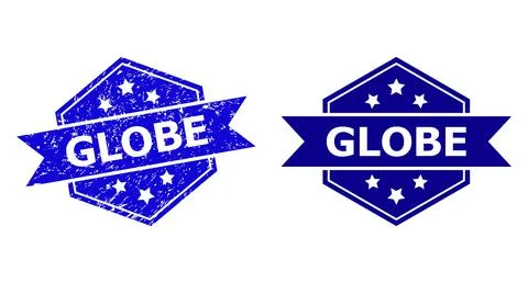 Hexagonal GLOBE Watermark with Distress Texture and Clean Version Illustrazione stock