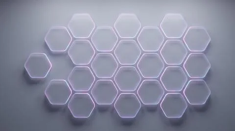 Hexagonal glowing cell pattern on grey surface provides abstract background.. Stock Photos