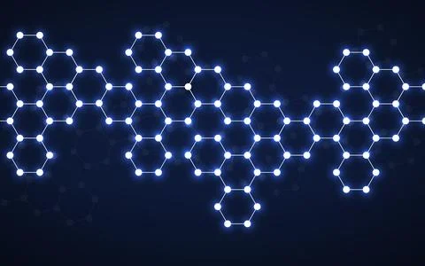 Hexagonal glowing molecules background, neon molecular structure of DNA. Ve.. 스톡 일러스트