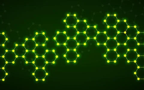 Hexagonal glowing molecules background, neon molecular structure of DNA. Vect イラスト素材